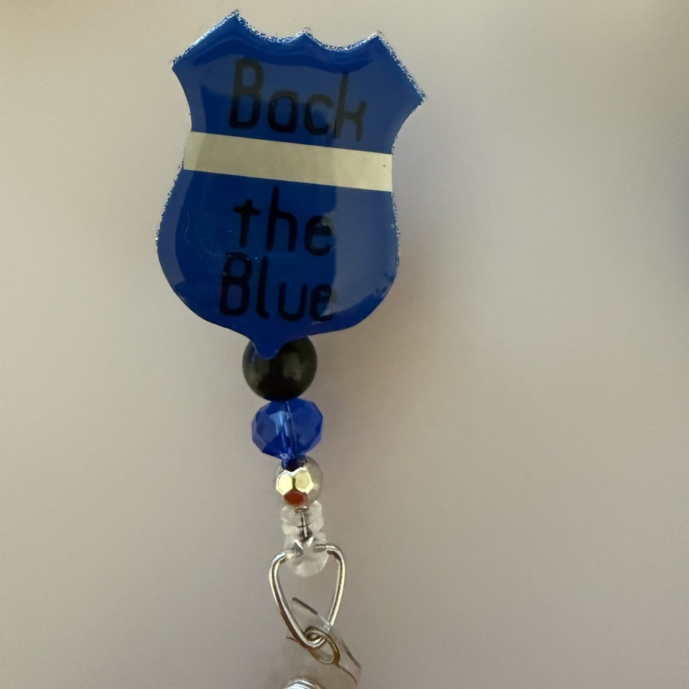 Back the Blue Shield Badge Retractable Reel